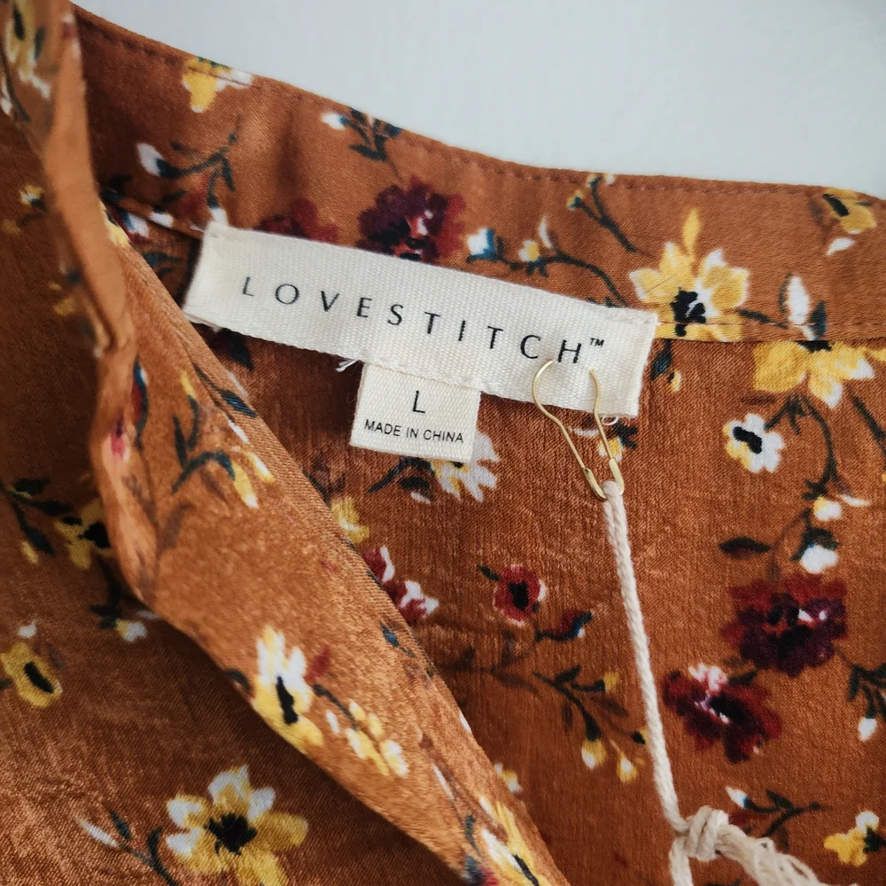 Lovestitch Rust Floral Wrap Midi Dress Boho Chic Tie Waist - Picture 5 of 10